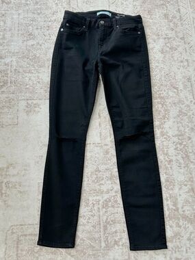 7 For All Mankind Black The Ankle Skinny Jeans with Knee Slits Size 25